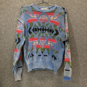 Vintage 90’s Sergio Valente Men’s XL Blue Ramie Cotton Sweater Aztec Geometric